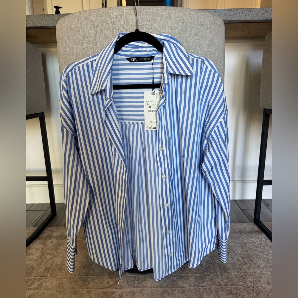 Zara Blue and White Striped Shirt NWT